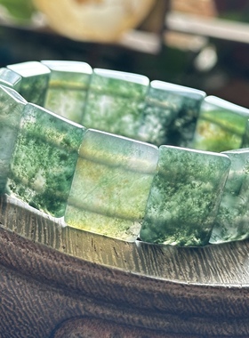 天然高冰绿草玛瑙手牌手链同料手工一条冰透青绿玛瑙首饰手排