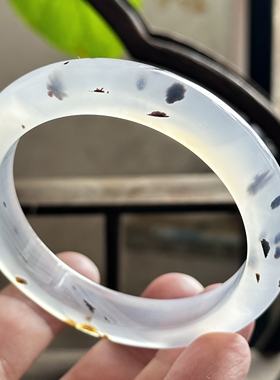 云臻阁天然海洋玉髓草花白冰闪丝冰透玛瑙手镯飘花风景镯57口径