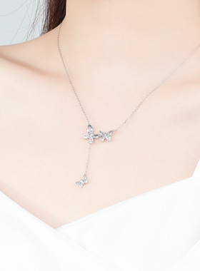 s925纯银蝴蝶流苏项链女甜美轻奢颈链仙气风锁骨链首饰