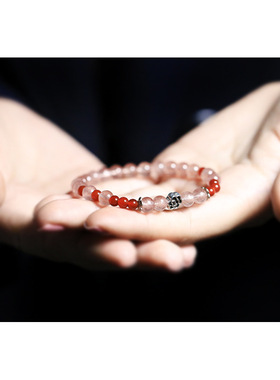 创意草莓晶红玛瑙手链 复古简约ins风饰品礼物手串女士