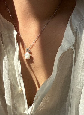 S925纯银天然异形星星珍珠项链女单钻幸运星小众设计感锁骨链