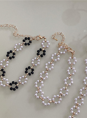 编织珍珠项链女ins潮小众设计感项圈气质网红锁骨链简约个性颈链