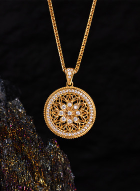 s925纯银八宝罗盘项链时来运转古法锁骨链新中式吉祥莫桑石配