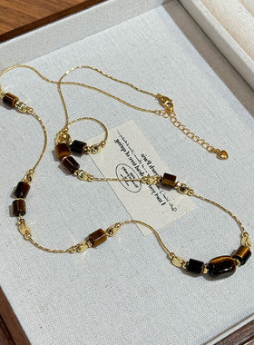 秋冬美拉德虎眼石串珠项链女小众高级感个性时尚百搭颈链毛衣链