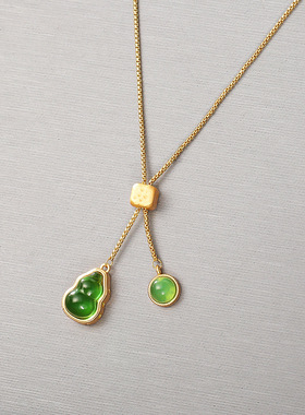 新中式国风葫芦吊坠轻奢高级感祖母绿项链精致时尚气质百搭锁骨链