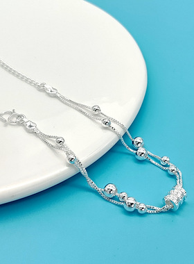 LuxeNexus双层镶钻小蛮腰手链女生镀银珠子手饰简约森系小众新款