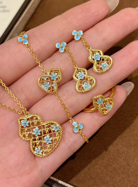 新中式国风蓝花葫芦项链女高级感饰品轻奢小众轻奢福禄吊坠高级