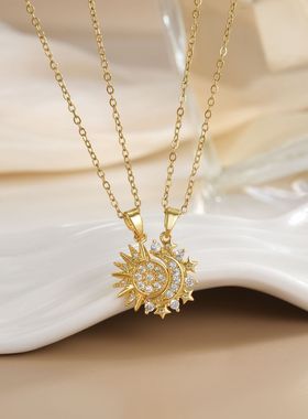 欧美跨境外贸热销磁吸太阳月亮情侣款项链时尚百搭高级感闺蜜礼物