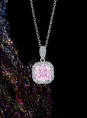 爆闪彩宝高碳钻公主方包项链女欧美跨境热卖时尚简约冰花切吊坠