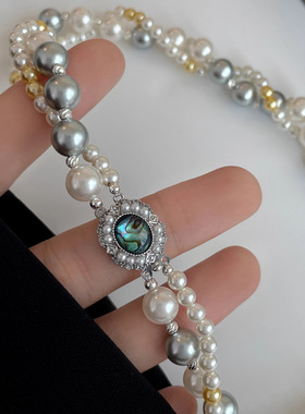 设计感双层彩色秋冬珍珠大气高级感毛衣链女2025年新款项链锁骨链