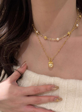 小松果猫眼珍珠项链配饰女轻奢小众锁骨链高级感叠戴吊坠颈链饰品
