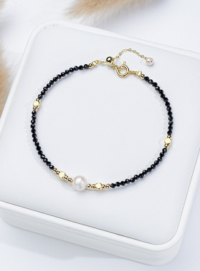 切面天然石淡水珍珠手链女手串碧玺青金石水晶设计高级感新款饰品