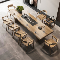 Solid wood tea table and chair combination new Chinese style Kung Fu log light luxury tea table office modern simple large board tea table