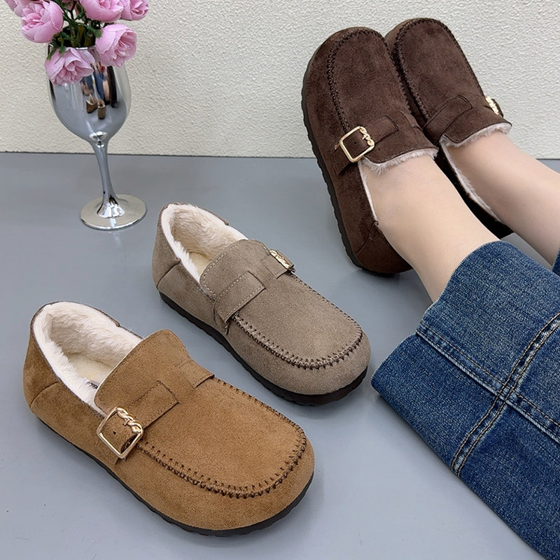 冬季加绒乐福鞋女新款加厚保暖毛毛鞋一脚蹬防滑妈妈鞋百搭豆豆鞋,淘宝优惠券,粉丝福利购,淘宝优惠卷