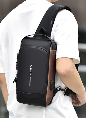 男士防水USB充电防盗运动胸包