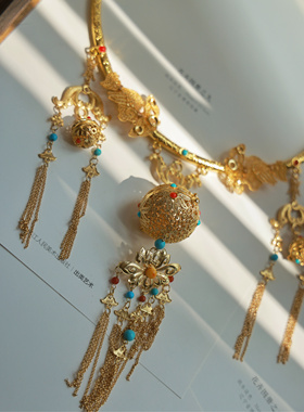 【琳琅】香囊铜镀真金淡水珍珠璎珞项圈 碧玉镀彩贝珠 云中梦长歌