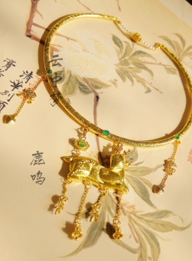 铜镀真金璎珞项圈绿玛瑙宝宝锁