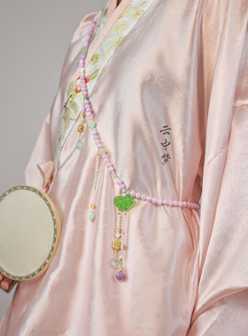 中式斜挎链玉髓汉服珠链干青