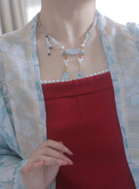 藕香|翡翠藕节蝶贝淡水珍珠 天山翠编璎珞项链百搭配饰云中梦长歌