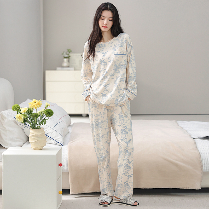 纯棉睡衣女款春秋款长袖套装2025新款新中式国风可外穿家居服套装 - 图2