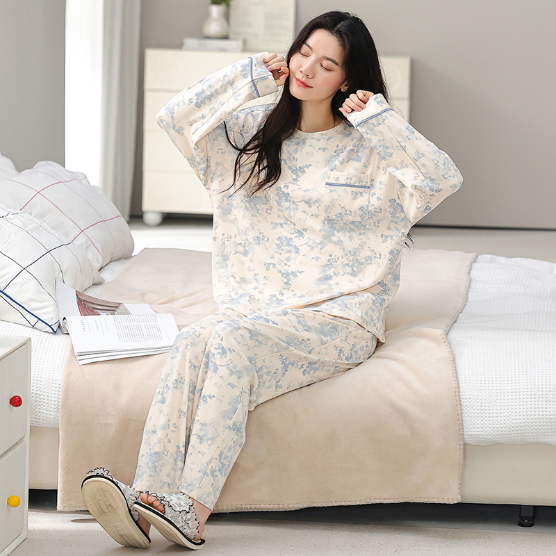 纯棉睡衣女款春秋款长袖套装2025新款新中式国风可外穿家居服套装 - 图0