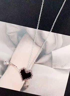 黑色马赛克爱心镂空像素桃心闺蜜学生项链ins冷淡风情侣链百搭简