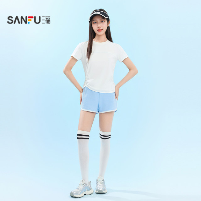 Sanfu Women's Summer Contrast Color Structural Line Short-Sleeved Singles Light Sports Easy-Dry Slim Top Women 518382