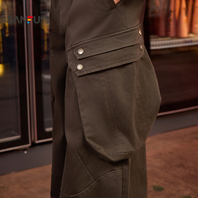 三福2026春季男士大工装口袋休闲裤 街头宽松阔腿裤子515972,淘宝优惠券,粉丝福利购,淘宝优惠卷