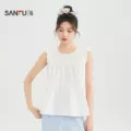 三福短衬衫2026夏季小飞袖圆领短款宽松休闲上衣女装523520523520 图片 2