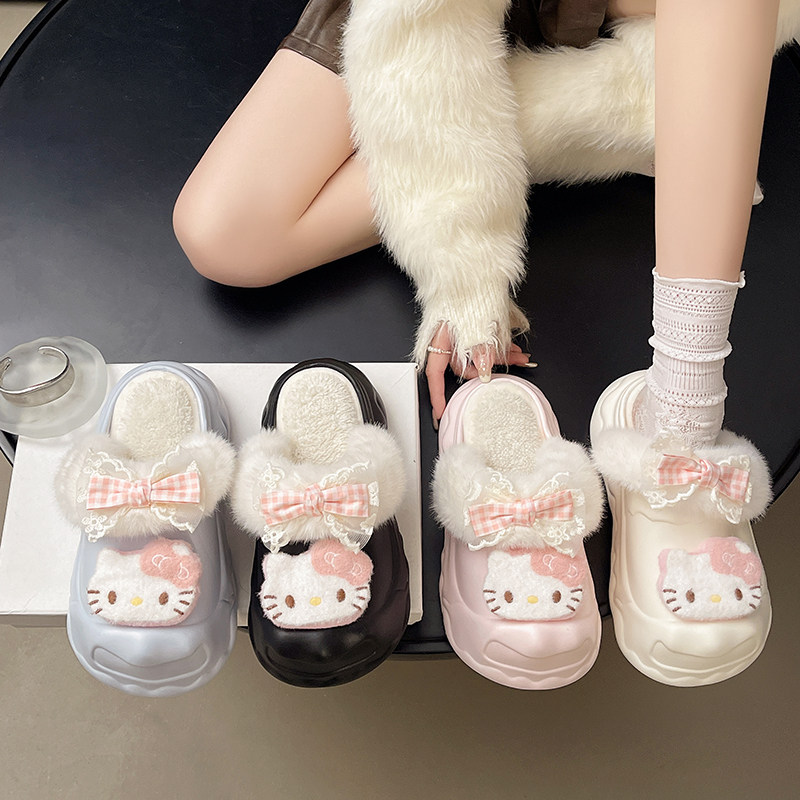 两穿可拆卸~！草莓kt猫ins可爱包跟棉鞋女厚底外穿增高保暖棉拖,淘宝优惠券,粉丝福利购,淘宝优惠卷