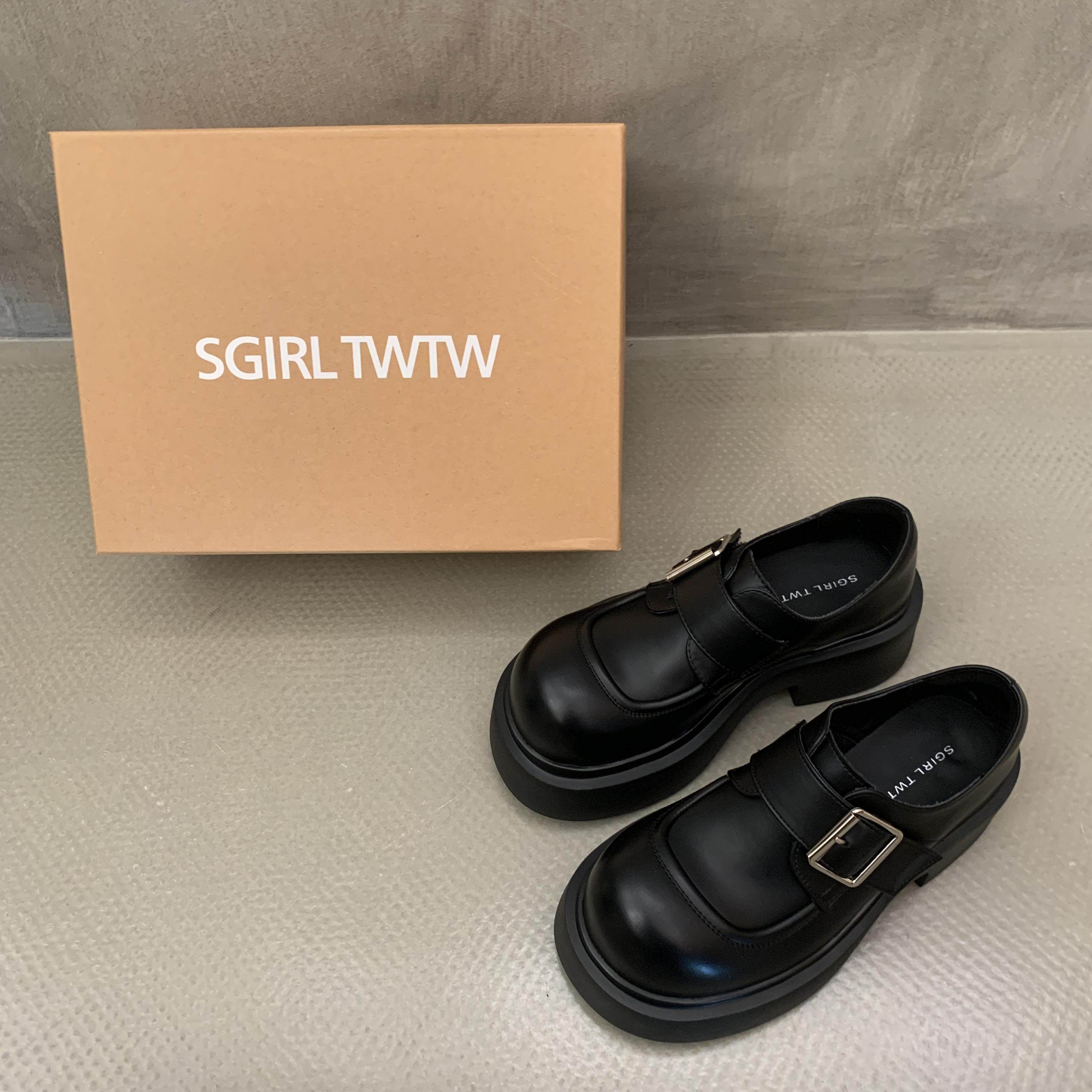 SGIRL TWTW英伦风皮带扣小皮鞋女ins百搭大头乐福鞋厚底休闲单鞋,淘宝优惠券,粉丝福利购,淘宝优惠卷