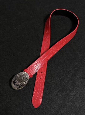 kzzy中古Vintage美杜莎红色鳄鱼纹街头百搭通勤复古风Y2K腰带皮带