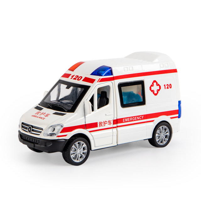 Ambulance car police car alloy toy two -layer bus model excavator children's sound light boy fire model cars