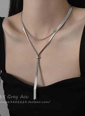 极简风~超长抽拉项链女小众轻奢设计高级感蛇骨链简约百搭颈链