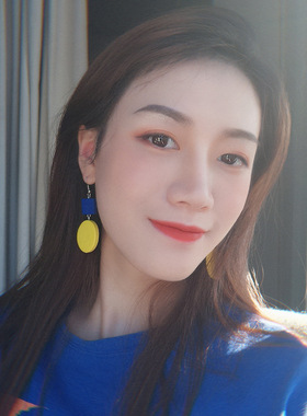 夏季柠檬黄色耳环小众设计感可爱花朵耳钉女韩国简约百搭几何耳坠