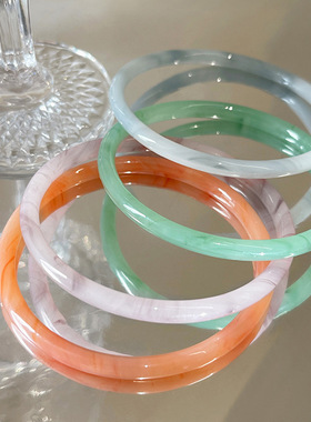 新中式叠戴一步一响手镯女古典清冷感手环小众仿玉髓手串手饰品