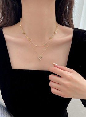 双层叠戴爱心仙女小众设计锁骨链