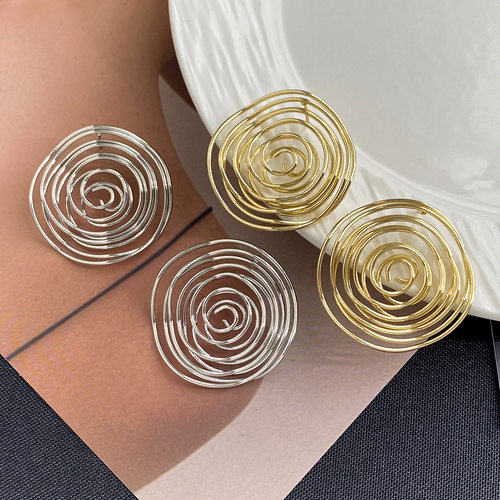 欧美不规则镂空扭曲金属风耳环个性几何圆形简约earing耳钉女耳饰 - 图0