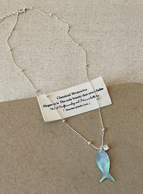 蓝色贝壳小鱼吊坠项链女小众设计感清新时尚潮流气质颈链锁骨链