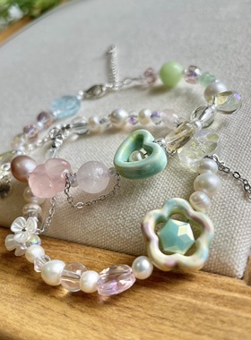女生天然石甜美清新配色手链