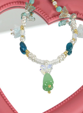 天然石女生蓝绿撞色项链