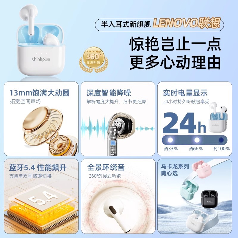 联想LP23便携式无线蓝牙耳机入耳式长续航HIFI音质佩戴舒服轻便 - 图1