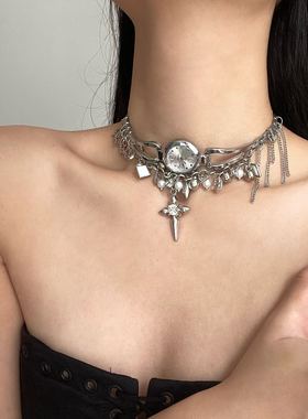 时尚甜酷朋克风钟表十字架项链女