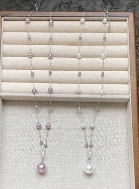 法式复古玫瑰色珍珠吊坠项链女款