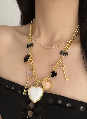 复古宫廷滴油爱心钥匙吊坠项链女