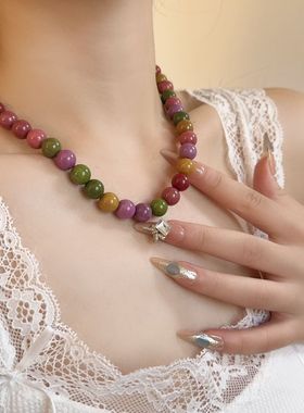 多巴胺糖果彩色天然石串珠项链女