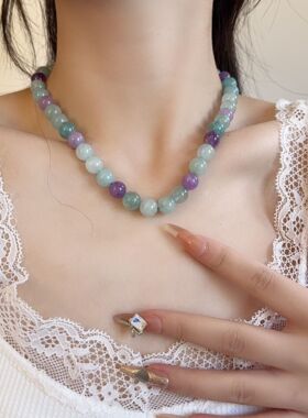 港风复古天然石水晶串珠项链女