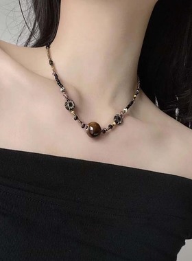 国风复古天然石串珠项链锁骨链女