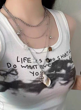 潮酷时髦多层海螺吊坠流苏项链女