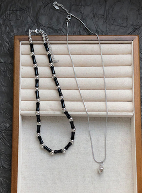 新中式国潮黑色竹节串珠项链女